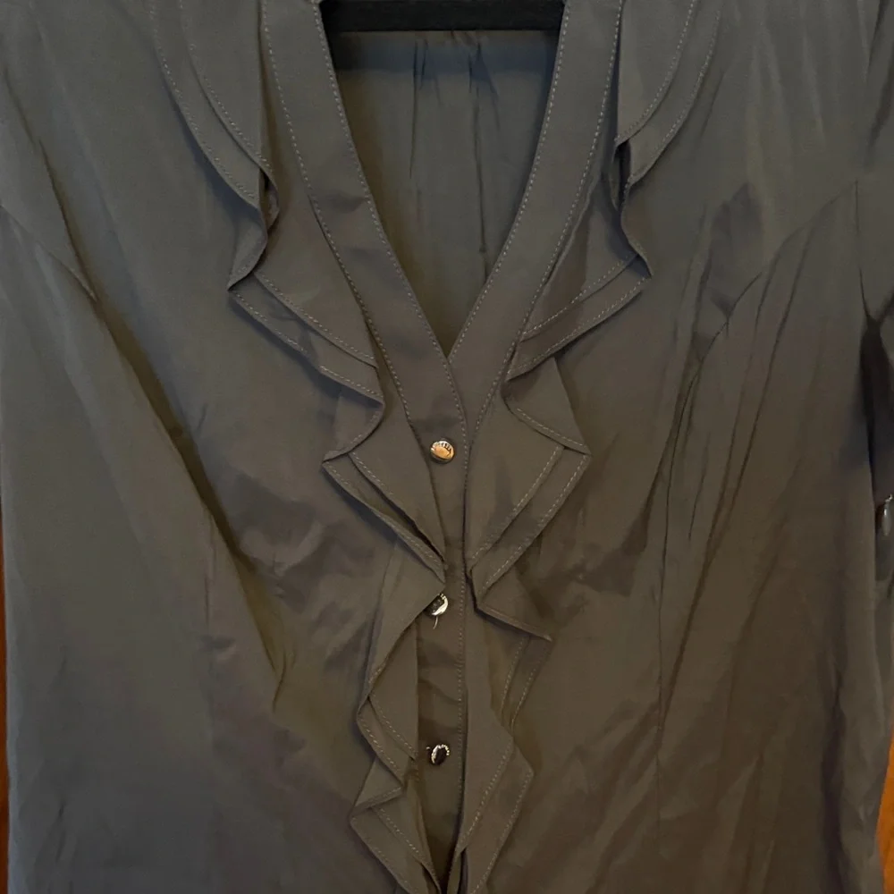 Express Charcoal Ruffle Front Blouse - Picture 3 of 6